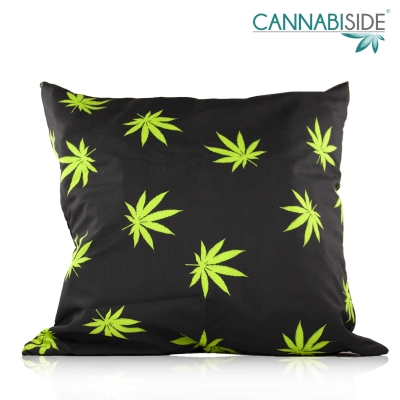 Cannabis Pillow. Very Funny Pillow with the Hemp Leaves. Gadget with Cannabis, Weed or Hemp Pictures or designs
